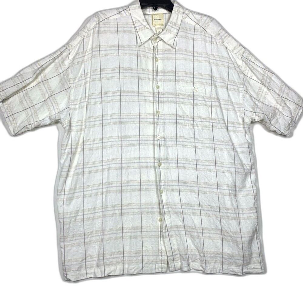 Saddlebred Shirt Mens 3XLT Beige Plaid Linen Blend Short Sleeve Button Up Casual